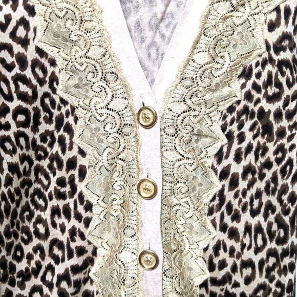 CHARLOTTE Leopard Print Lace Long Cardigan M - Picture 3 of 7